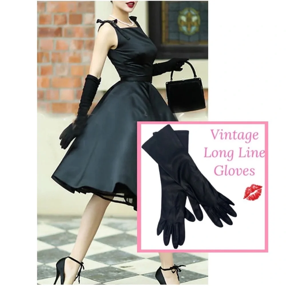Long Length Gloves Black Vintage Dress Gloves Victorian Edwardian Audrey Hepburn